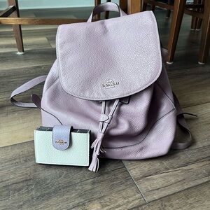 Coach Purple Backpack w/silver chain detail + Chalk/Lavender accordion wallet!